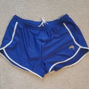 Blue Athletic Shorts with White Trim